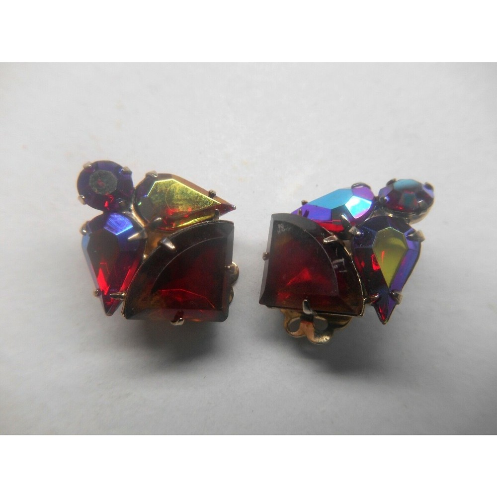 Signed Coro Red AB Rhinestone Earring Set